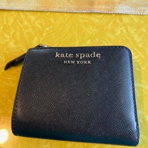 Kate Spade Black Saffiano Learher Bifold Snap Close Wallet Card Cash Holder